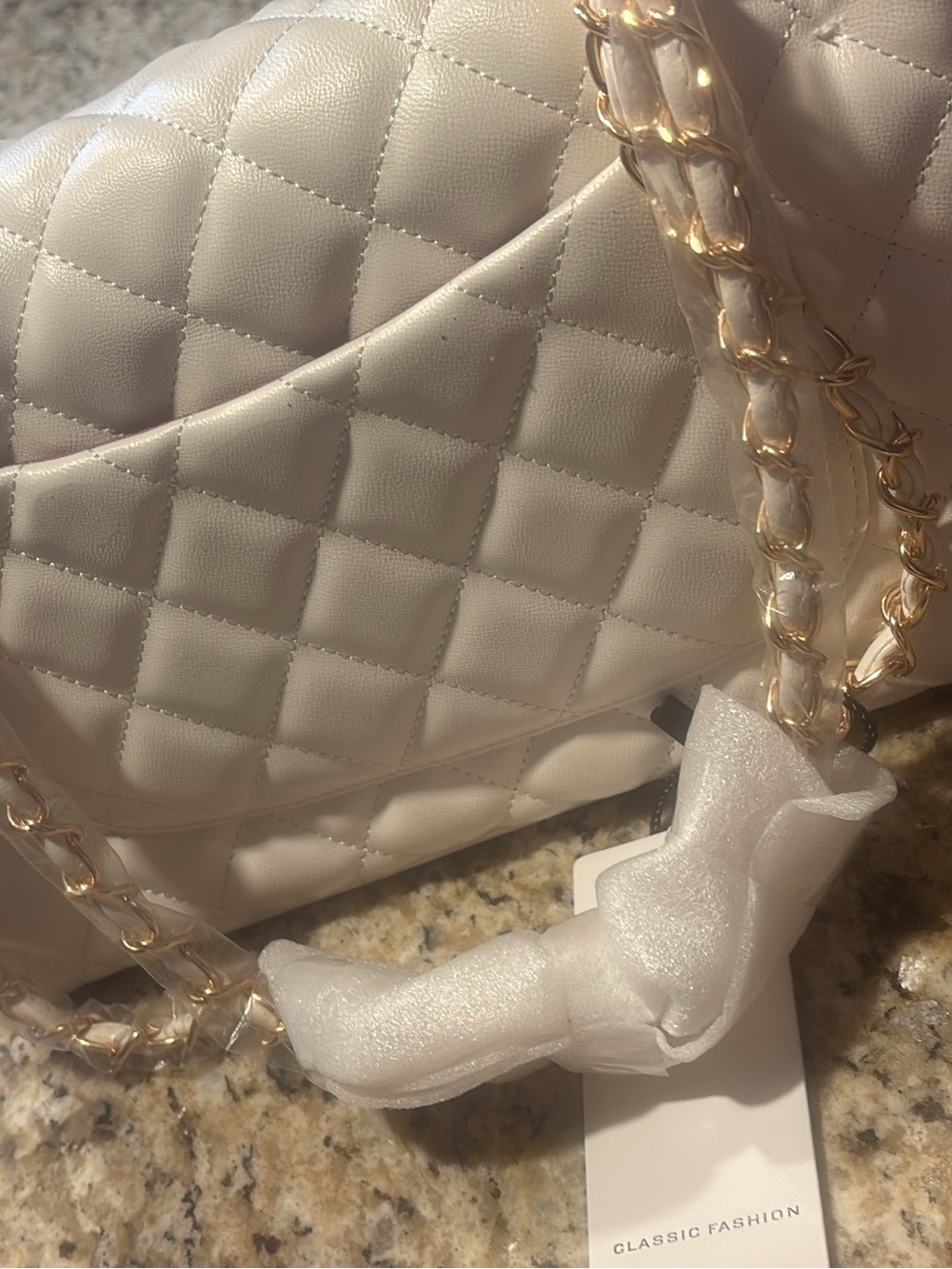 Classic Quilted White Chain-Handle Shoulder Bag